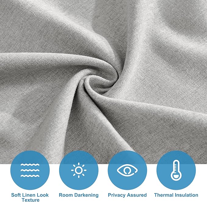 RYB HOME Tricia French Door Curtains - Gray, W26 x L40, 1 Panel