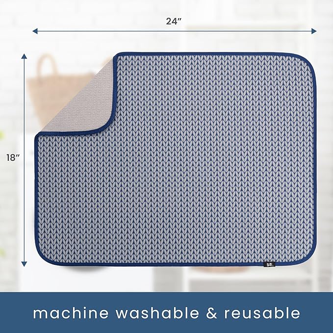INC. Dish Drying Mat XL, 18” x 24”, Blue Stockinette