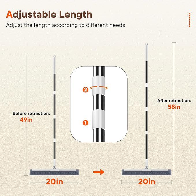 Floor Squeegee for Concrete Floors, 180° Rotating Silicone Broom, Squeegee for Floor with Long Handle and Dual-Sided Blade Design