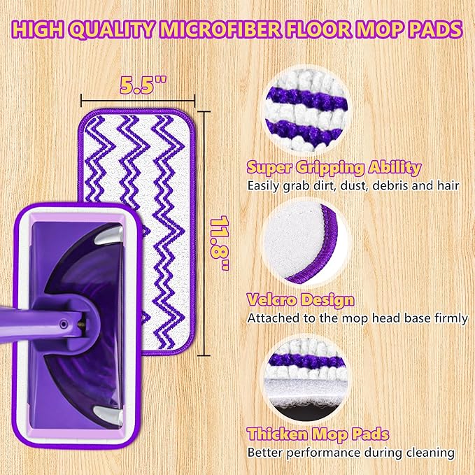 Reusable Mop Pads Refills Compatible with Swiffer Wet Jet Spray Mop, Wet Pads Refill WetJet Pads Refills for Swiffer Mop, Microfiber Mop Pad Replacements Wet Dry Mop Heads for Floor Cleaning, 6 Pack