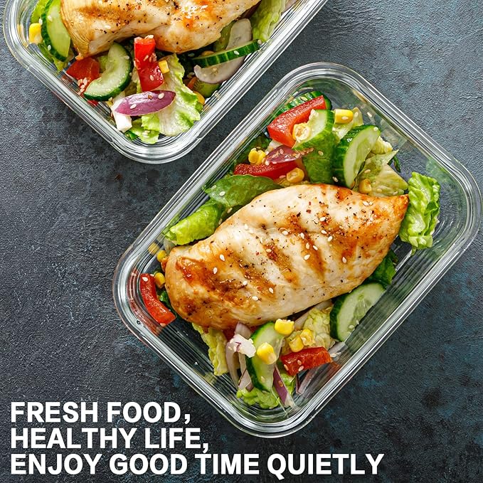 Bayco 10 Pack Glass Meal Prep Containers, Glass Food Storage Containers with Lids, Airtight Lunch Bento Boxes, BPA-Free & Leak Proof