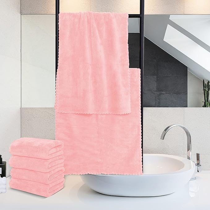 MOONQUEEN 6 Pack Premium Hand Towels - Quick Drying - Microfiber Coral Velvet Highly Absorbent Towels - Multipurpose Use as Hotel, Bathroom, Shower, Spa, Hand Towel 16 x 28 inches (Pink)