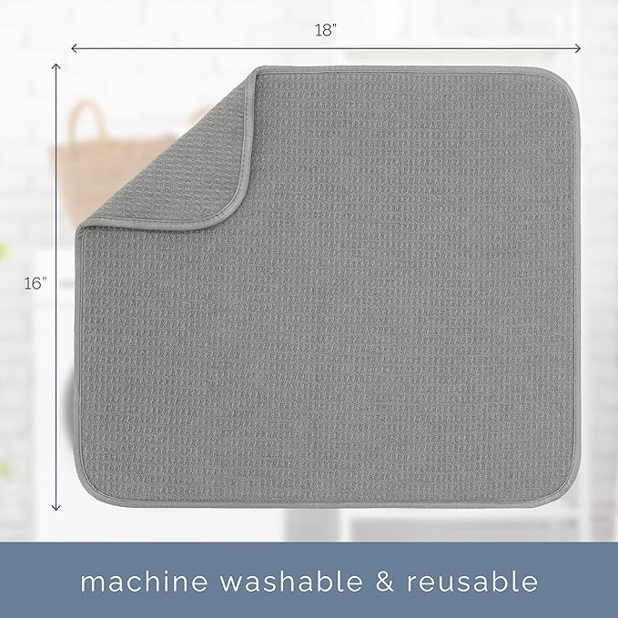 INC. Dish Drying Mat, 16” x 18”, Absorbent Microfiber Kitchen Counter Mat, Grey