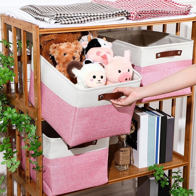 Uiifan 8 Pack Storage Baskets - 16x12x10 Inch Pink
