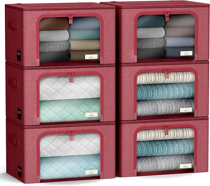 Sorbus Storage Bins with Metal Frame - Stackable & Foldable Clothes Organizer Bags