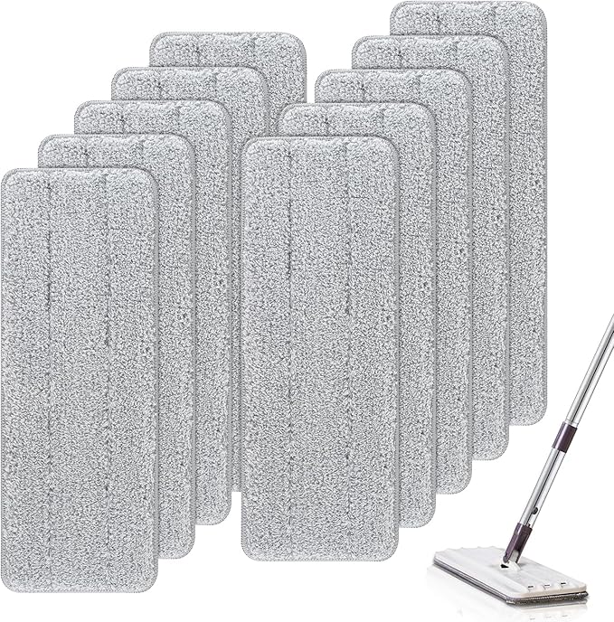Microfiber Mop Cleaning Pads Flat: 10 Packs 13" X 4.9" Washable Pads for Floor Cleaning Compatible with Tethys & Most 13 Inch Flat Mop - Pads Replacement for Bucket Set