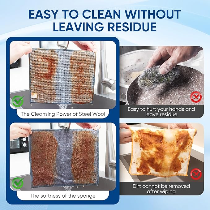 Forggon10 Pcs New Upgrade 2-Layer Non Scratch Wire Dishcloth,Wire Dishwashing Rag, Non-Scratch Wire Dishwashing Rags for Wet and Dry, Kitchen Cleaning Dish Rags for Cookware,Sinks, Dishes,Stove