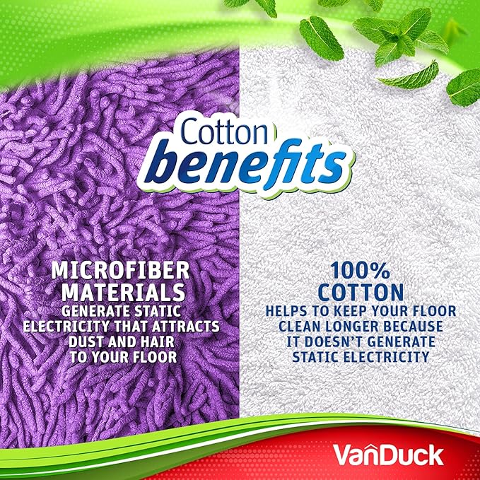 VanDuck Reusable 100% Cotton Mop Pads Compatible with Swiffer Sweeper (2-Pack), Terry Cloth Mop Covers Washable for Wet Mopping and Floor Cleaning (Handle is Not Included)