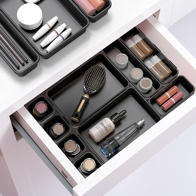 Simple Houseware Interlocking Desk Drawer Bins Organizer, 42 Packs, Black