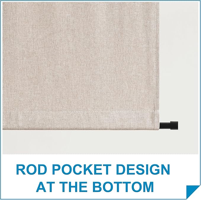 RYB HOME Linen Blended French Door Window Curtains, Room Darkening Tricia Door Shades Blinds Portable for Patio/Office/Classroom Privacy