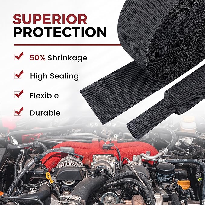 Heat Shrink Wire Loom 2:1 Shrinkable Braided Cable Sleeve 3/8 Inch ID-88ft Abrasion Protection Flexibility Fabric Wiring Harness Cover Sheath