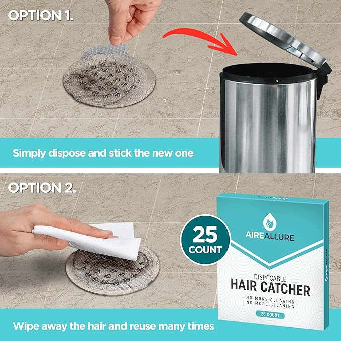 25 Pack Disposable Shower Drain Hair Catcher Mesh Stickers - Peel & Stick Drain Strainers to Prevent Clogs, Strong Waterproof Adhesive