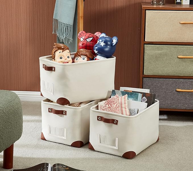 White Storage Bins Fabric Storage Baskets for Shelves & Linen Closet
