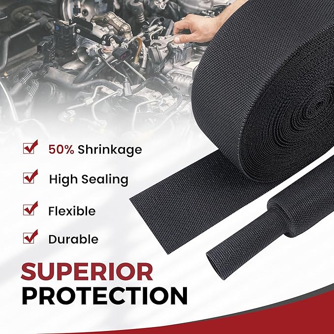 Heat Shrink Wire Loom 2:1 Shrinkable Braided Cable Sleeve 3/4 Inch ID-128ft Abrasion Protection Flexibility Fabric Wiring Harness Cover Sheath