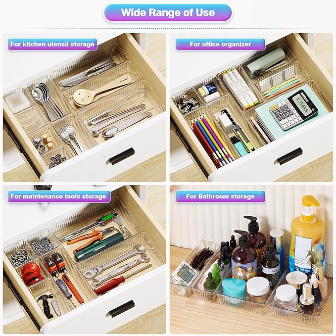 25 PCS Clear Plastic Drawer Organizer Set, Bathroom