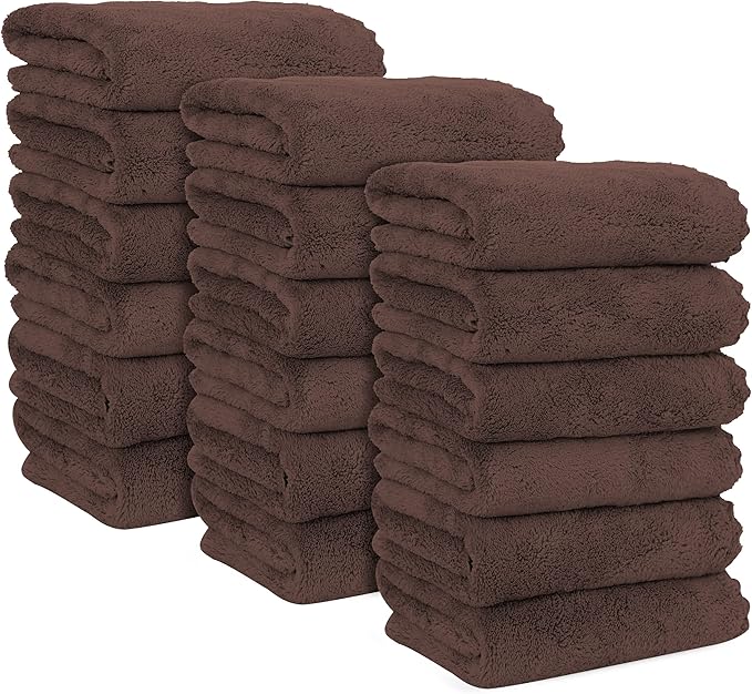 MOONQUEEN 18 Pack Premium Hand Towels - Quick Drying - Microfiber Coral Velvet Highly Absorbent Towels - Multipurpose Use as Hotel, Bathroom, Shower, Spa, Hand Towel 16 x 28 inches (Wood Brown)