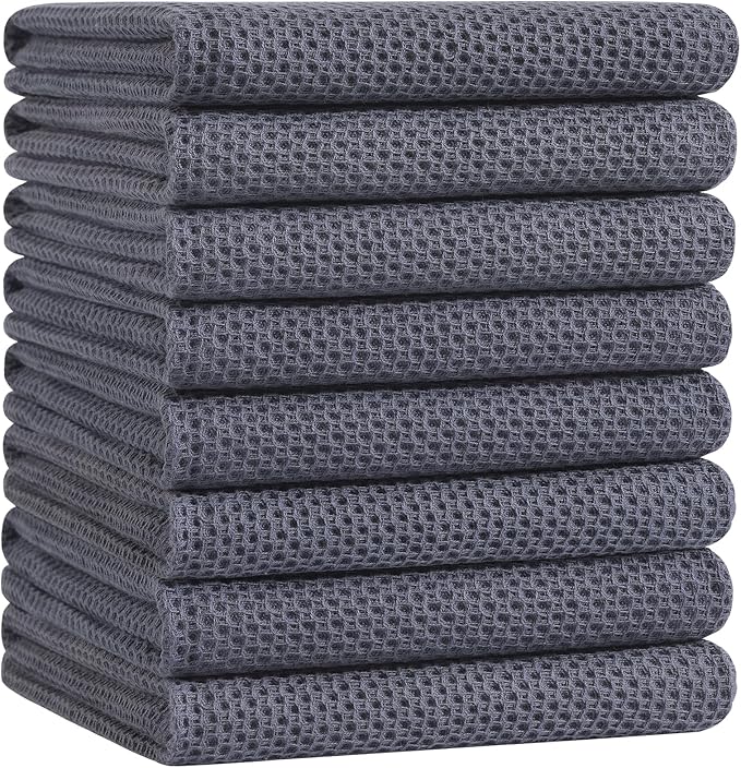 Homaxy 100% Cotton Oversized Waffle Weave Kitchen Dish Towels, Ultra Soft Absorbent Quick Drying Cleaning Towel, 20 x 28 Inches, 8-Pack, Dark Grey