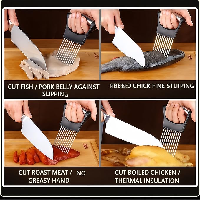 2025 Upgraded Onion Slicer, Onion Holder Chopper for Slicing, Chopper Slicer Assistant Tool, Cutter for Slicing of Meat, Potato, Tomato Kitchen Gadgets (3, Black)