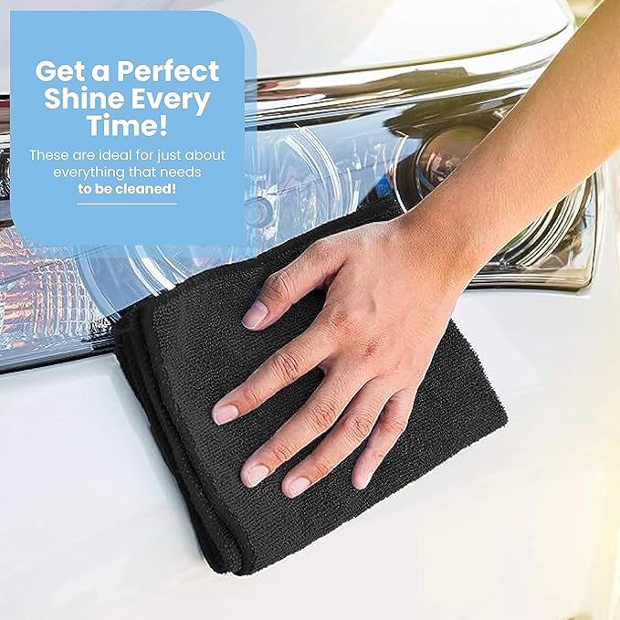 A&A Wiping Cloth- Microfiber Cleaning Towel, Super Absorbent Black Microfiber Towels, Perfect for House, Cars, Windows, Gym and Office, Black Microfiber 16x16 Towels, Pack of 180 Pieces