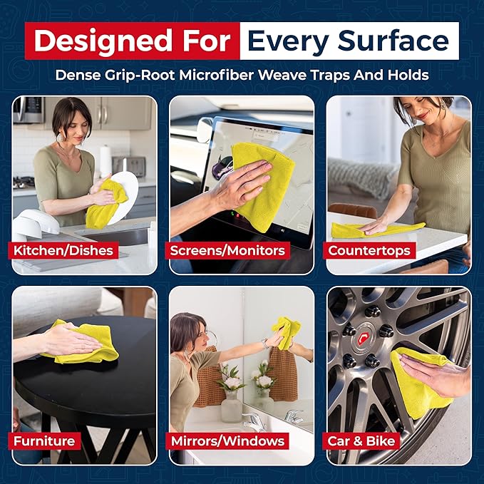 USANOOKS Microfiber Cleaning Cloth Yellow - 24 Pcs 12.5"x12.5" - High Performance - 1200 Washes