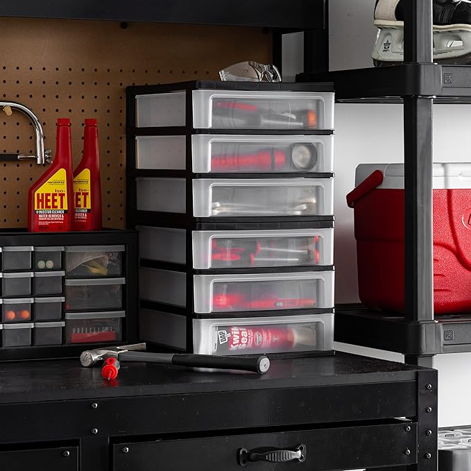 USA Plastic Stacking Desk Top 3-Drawer Storage Organizer, 2-Pack, Black