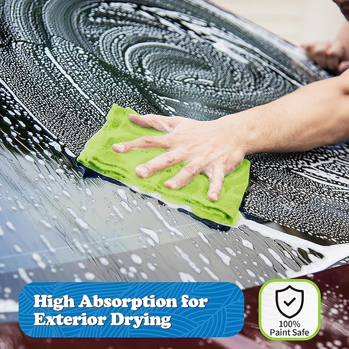 FIXSMITH Microfiber Cleaning Cloth, Shop Towels Bulk, 24 Pack Green Microfiber Towels for Cars, All-Purpose Absorbent Cleaning Rags, Dust Cloth for Automotive, Mechanic, Garage, Bar, 12 x 11 inch