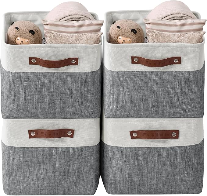 Storage Bins, Slate Grey & White, 4 Pack