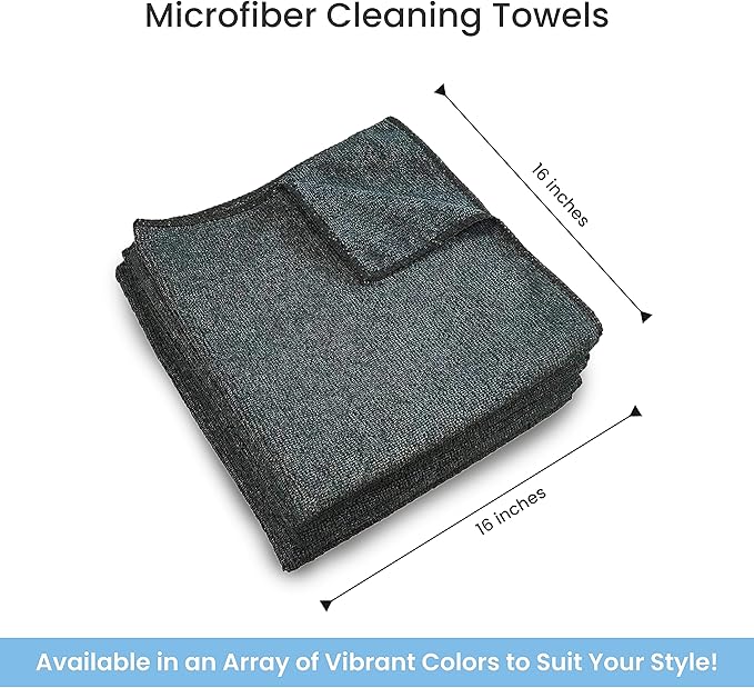 A&A Wiping Cloth- Microfiber Cleaning Towel, Super Absorbent Black Microfiber Towels, Perfect for House, Cars, Windows, Gym and Office, Black Microfiber 16x16 Towels, Pack of 180 Pieces