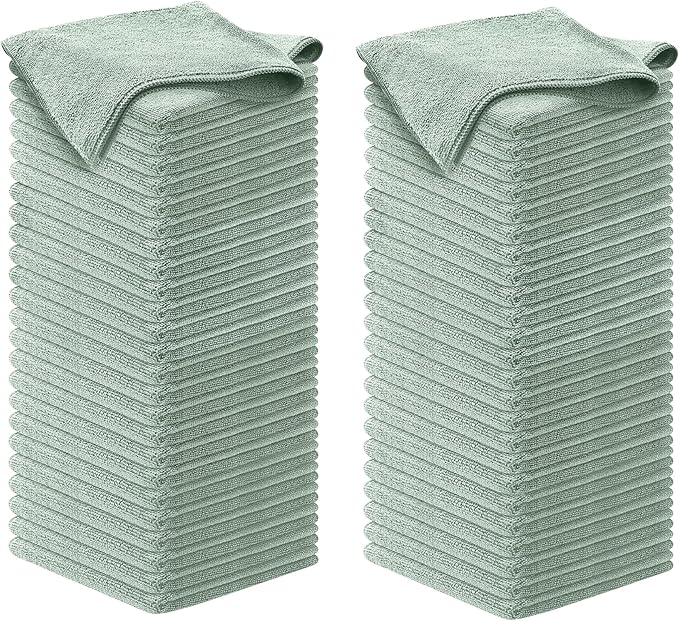 USANOOKS Microfiber Cleaning Cloth - Sea Green - 100Pcs (12.5x12.5 inch) High Performance - 1200 Washes