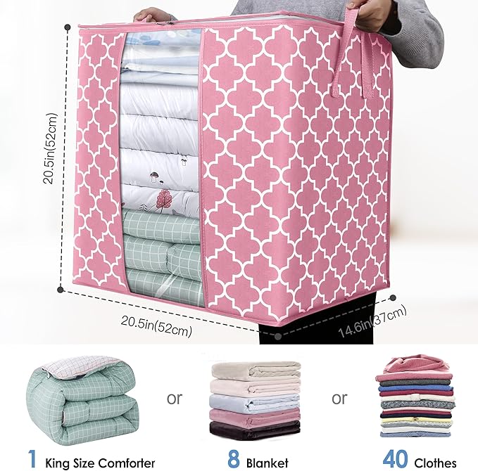 Storage Bags 2 Pack/100L Large Blanket Clothes Organization and Storage, Pink