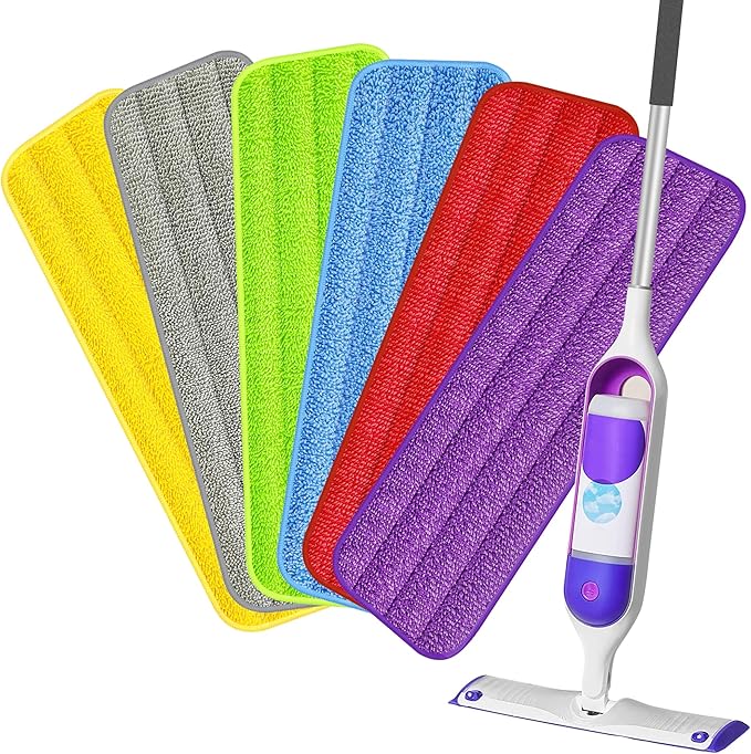 HOMTOYOU Reusable Mop Pads for Swiffer PowerMop: 6 Pack Microfiber Pad Refills for Multi-Surface Floor Cleaning - Machine Washable Replacement Sweeping Cloths for 13 ''-15 '' Spray Mop Colorful