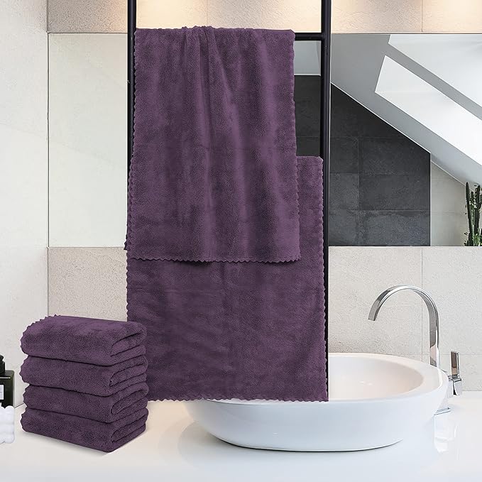MOONQUEEN 18 Pack Premium Hand Towels - Quick Drying - Microfiber Coral Velvet Highly Absorbent Towels - Multipurpose Use as Hotel, Bathroom, Shower, Spa, Hand Towel 16 x 28 inches (Plum)