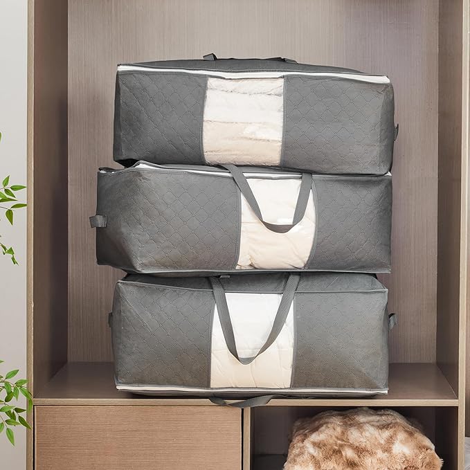 105L Extra Large Storage Bags for Blankets, King Comforters, Grey, 2pack