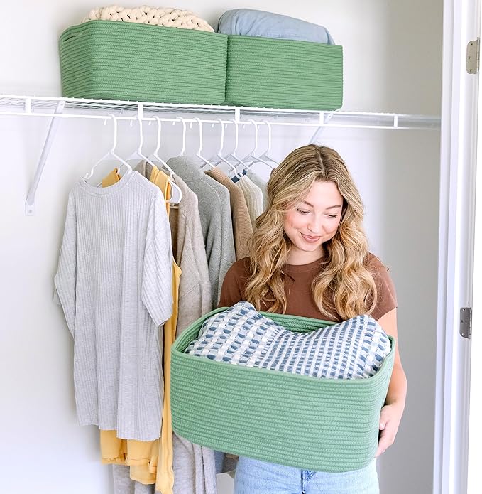 NaturalCozy Storage Baskets 16.8”x13”x7.6” Cotton Rope Woven Baskets for Organizing 3-Pack | Toy Storage Bins | Basket for Shelves, Laundry, Blanket