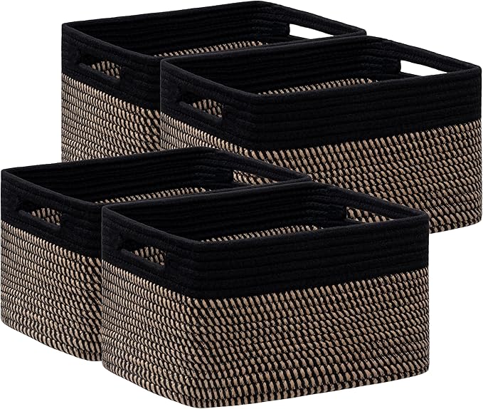 4 Pack Storage Baskets for Shelves, Baskets for Organizing, Black&Brown