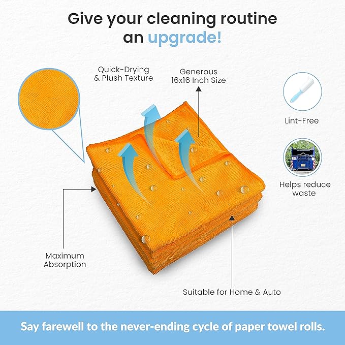 A&A Wiping Cloth- Microfiber Cleaning Towel, Super Absorbent Orange Microfiber Towels, Perfect for House, Cars, Windows, Gym and Office, Orange Microfiber 16x16 Towels, Pack of 180 Pieces