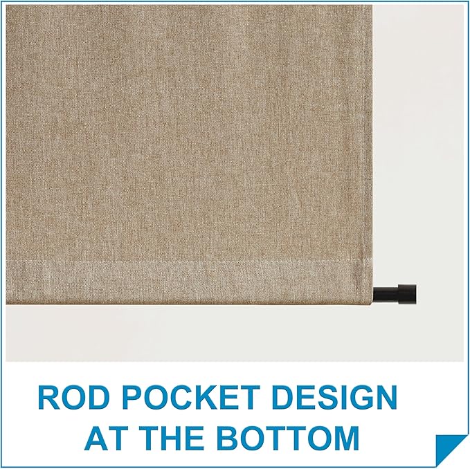 RYB HOME Privacy French Door Curtains, Rich Linen Texture Room Darkening Window Curtains and Drapes Thermal Insulated Tricia Door Blinds for Patio Doorway, W26 x L40 inch, 1 Panel, Mocha