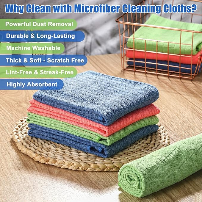 Nuanchu 20 Pieces Extra Large Microfiber Cleaning Cloth Rags Towels Bulk 20 x 28 Inch Washable Microfiber Reusable Car Drying Towel for Home Cleaning Car Wash Pet Drying, Red, Green, Blue
