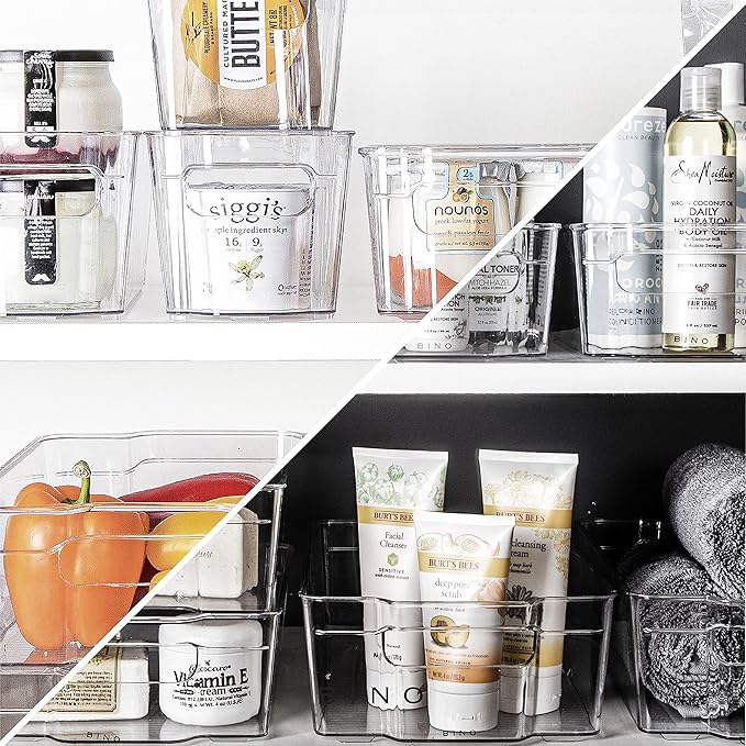 Small Stackable Clear Storage Bins with Handles, 2-Pack