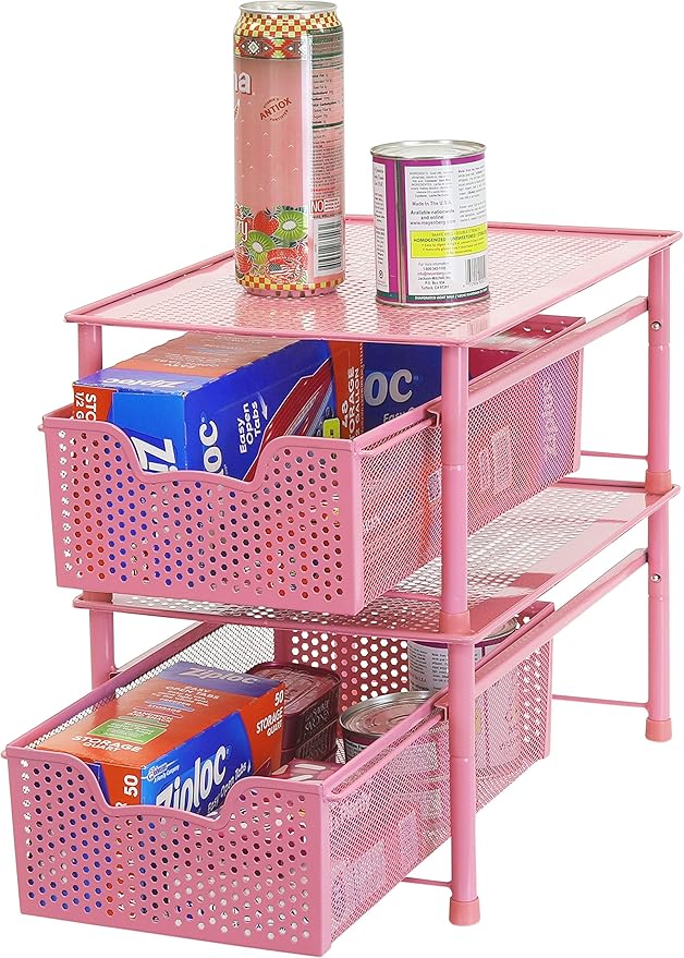 Simple Houseware Stackable Cabinet Basket Drawer Organizer, Pink
