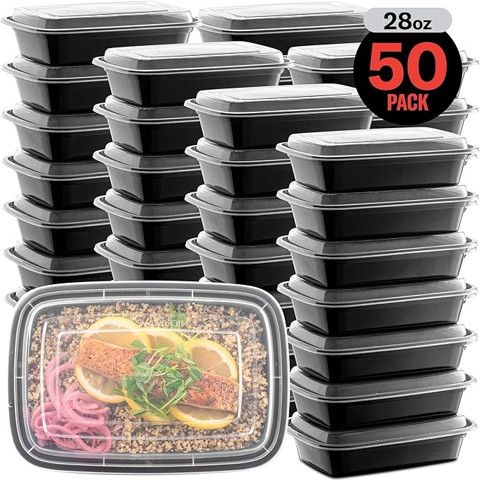 50-Pack Reusable Meal Prep Containers Microwave Safe Food Storage Containers with Lids, 28 oz