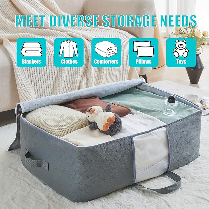 105L Extra Large Storage Bags for Blankets, King Comforters, Grey, 2pack