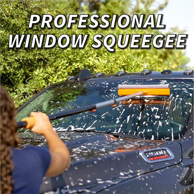 5-24 ft Window Washer Squeegee Kit with Extension Pole (30+ Foot Reach) // Long Handle Squeegee for Window Cleaning & Car Cleaning