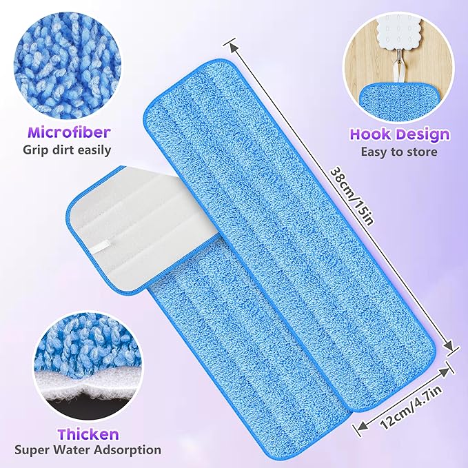 18 Pack Reusable Mop Pads Compatible with Swiffer PowerMop, Microfiber Mop Pads Refills Machine Washable, Durable, and Highly Absorbent Suitable for All Floor Types