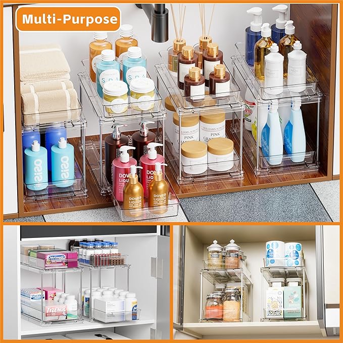2 Pack 2 Tier Pull Out Drawers for Medicine Cabinet Organizer