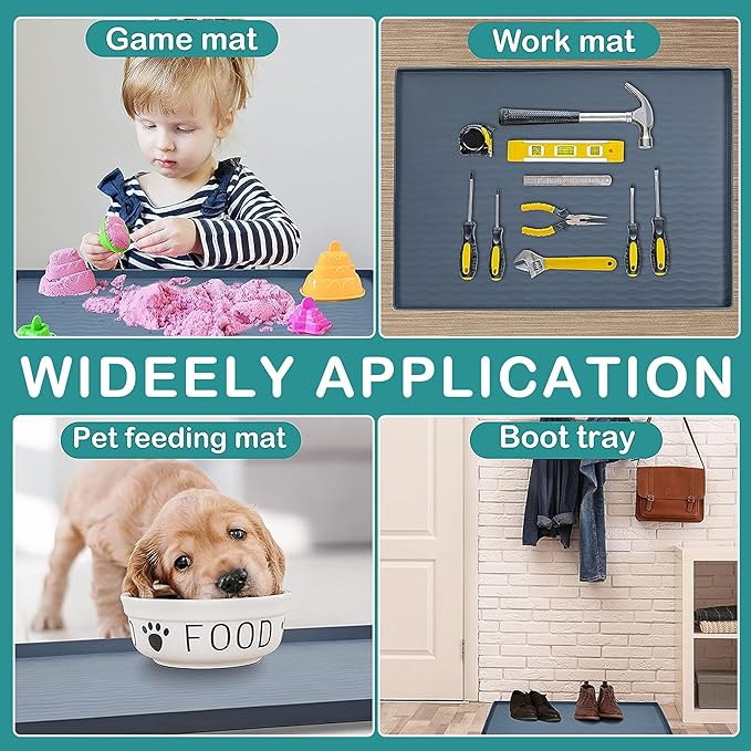 URMONA Waterproof Silicone Under Sink Mat 16'' x 10'' Shelf Liner for Kitchen and Bathroom, Cabinet and Counter Protector, Storage and Organizers, Litter Mat, Pet Cat Puppy Essentials(Brown)