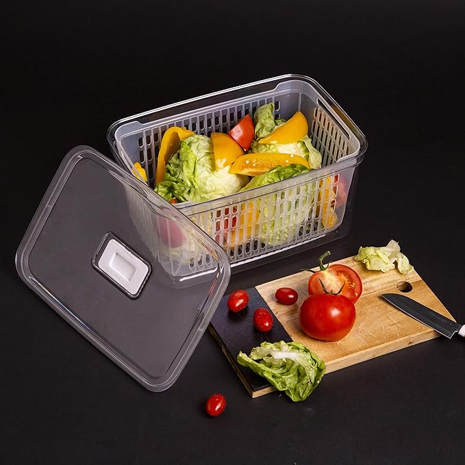 BINO | Produce Saver - 23.7 Cup/5.6L | Fridge Storage Containers for Fruits and Vegetables | Vegetable Storage with Adjustable Air Vent, Removable Basket | BPA-Free Fridge Organizers and Storage