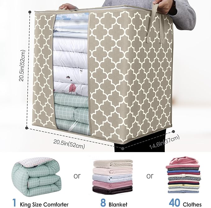 Storage Bags 8 Pack/100L Large Blanket Clothes Organization and Storage, Beige