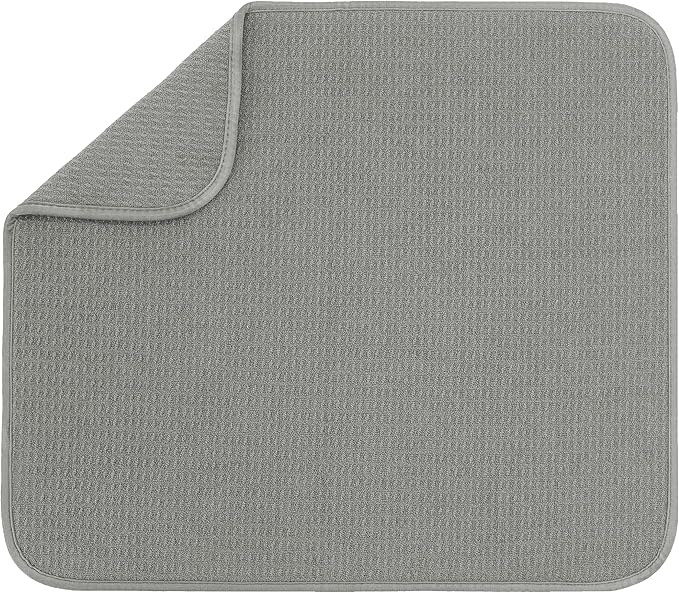 INC. Dish Drying Mat, 16” x 18”, Absorbent Microfiber Kitchen Counter Mat, Grey