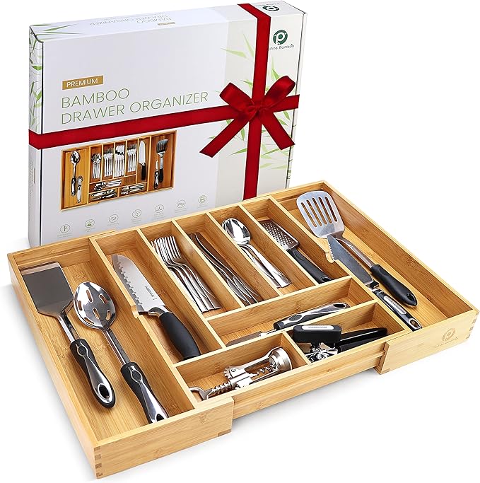 Pristine Bamboo Silverware Organizer, Silverware Tray for Drawer